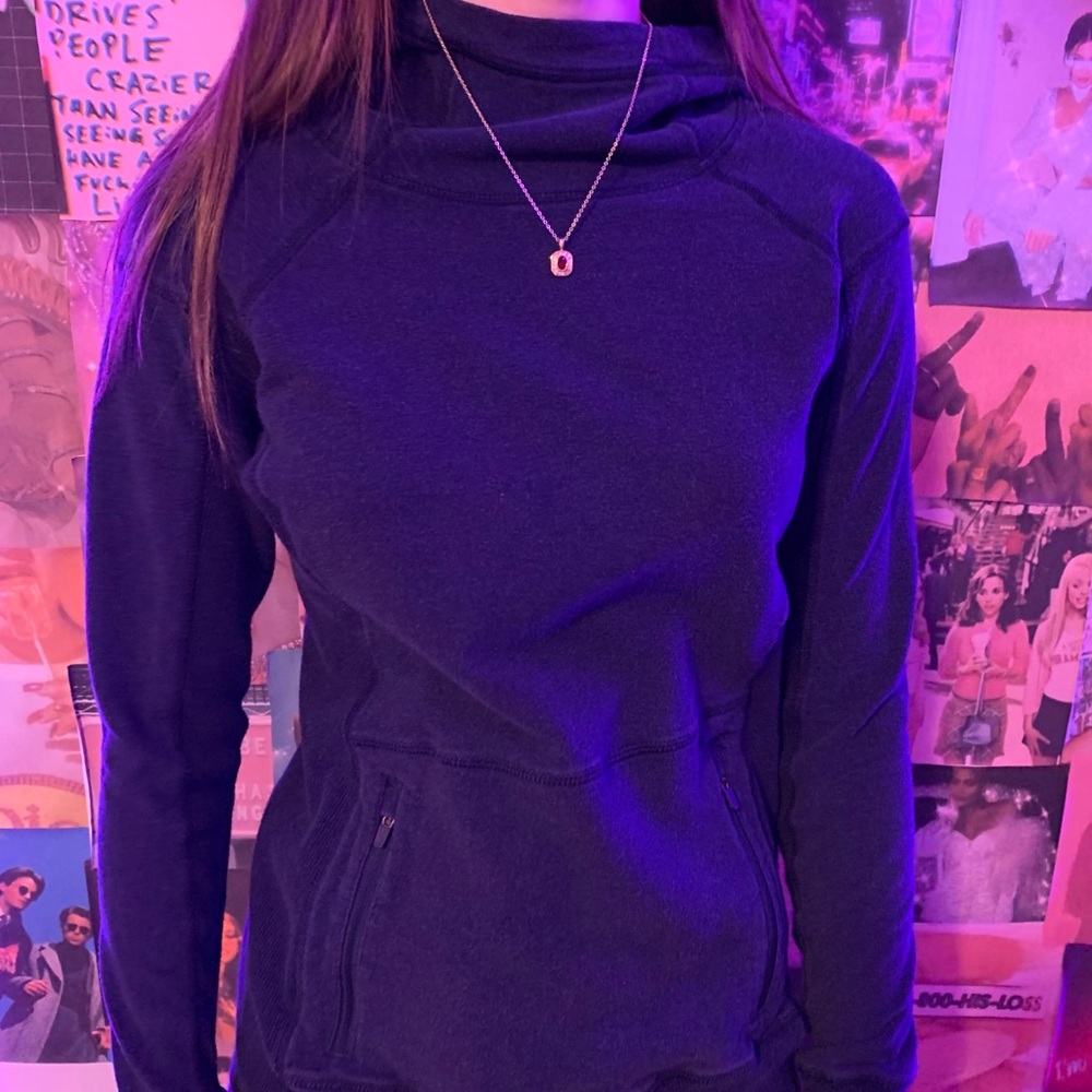 scrunch neck navy blue hoodie